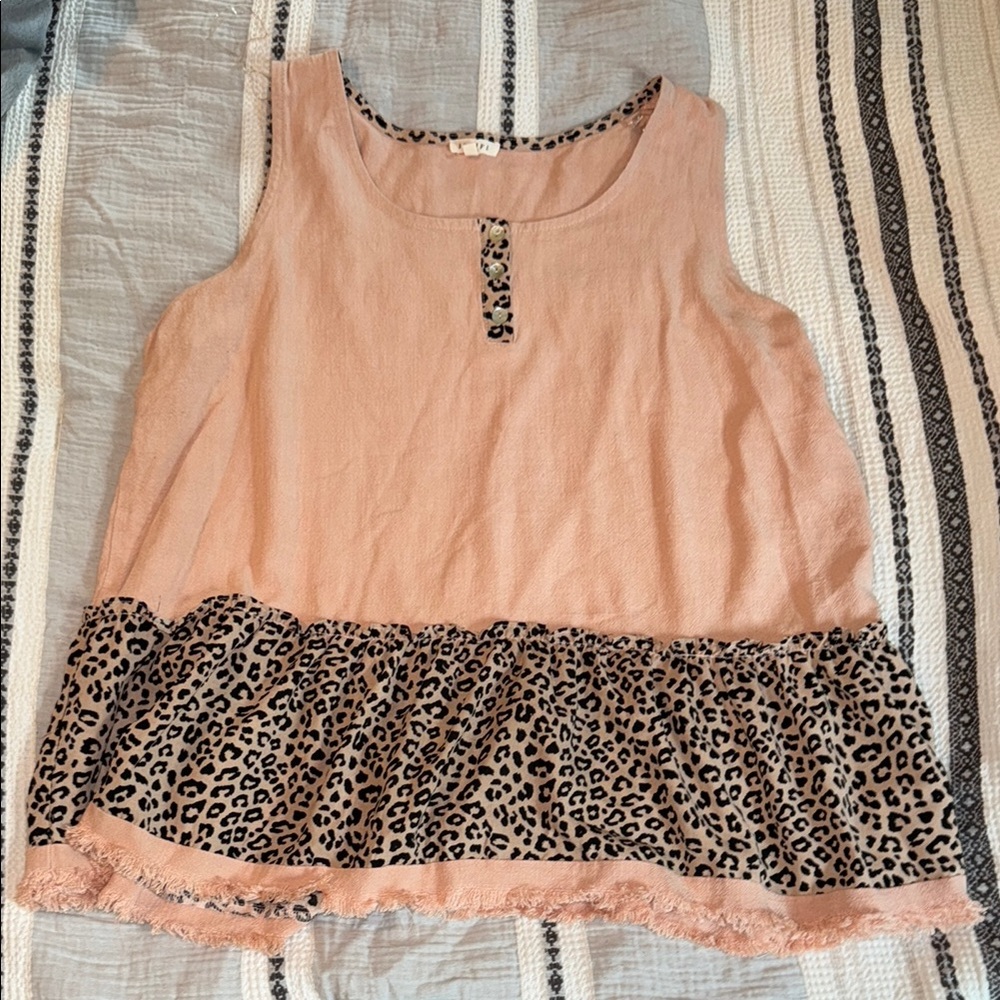 JODIFL Peach Leopard Trim Tank Top